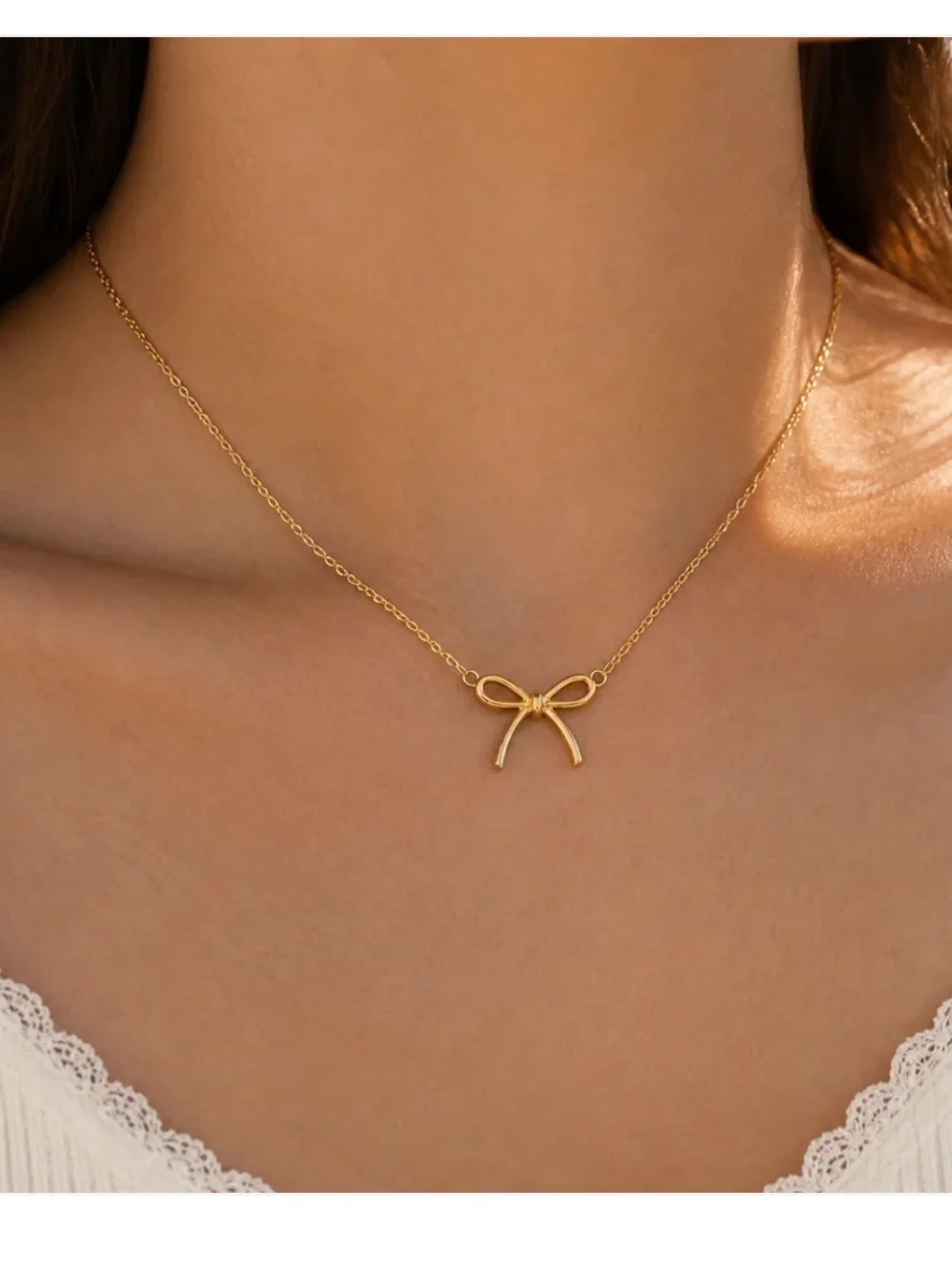 18K Gold Dipped Ribbon Bow Necklace - “Bind Together”